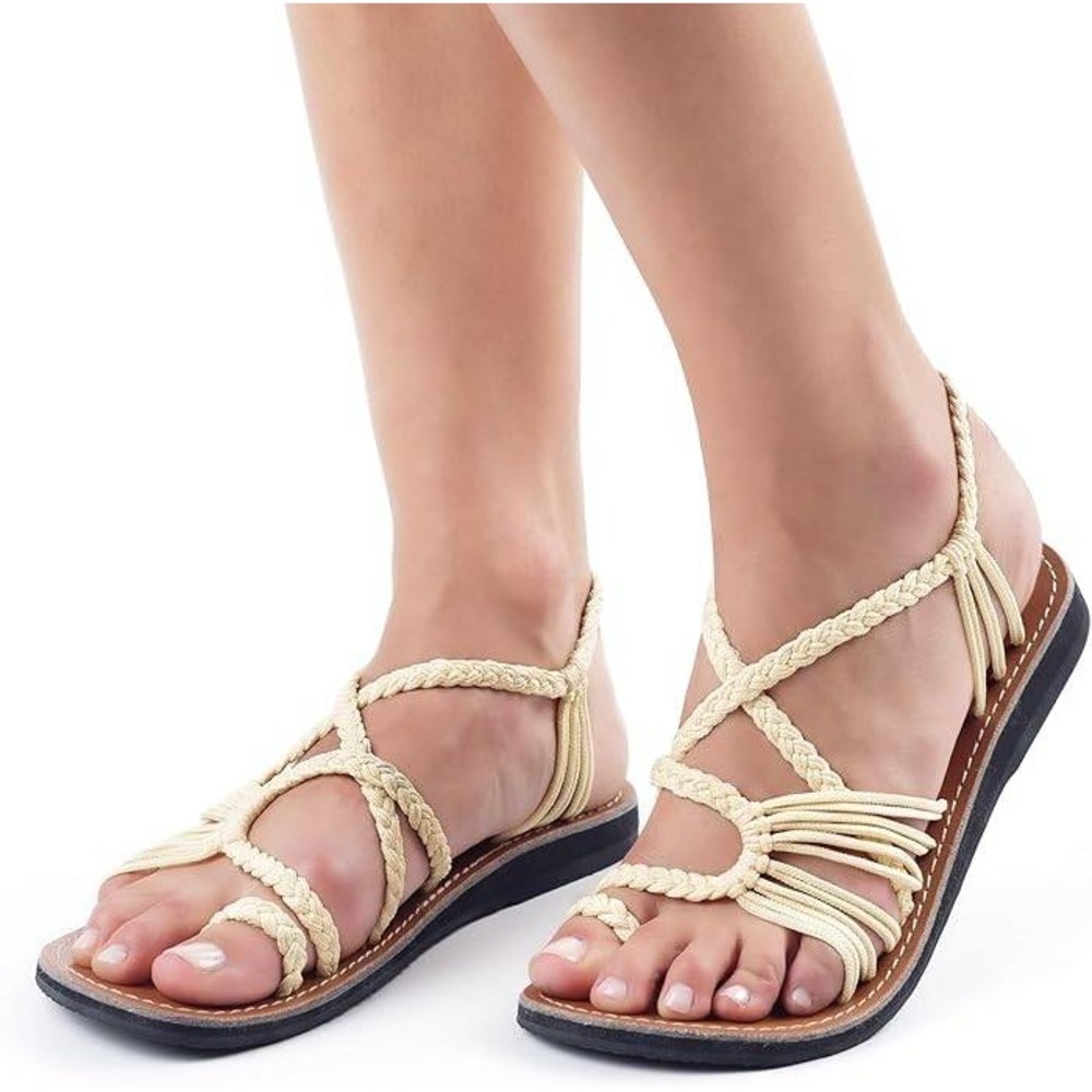 Plaka Palm Leaf Sweet Ivory Flat Sandals Women's Size 10 EU 41